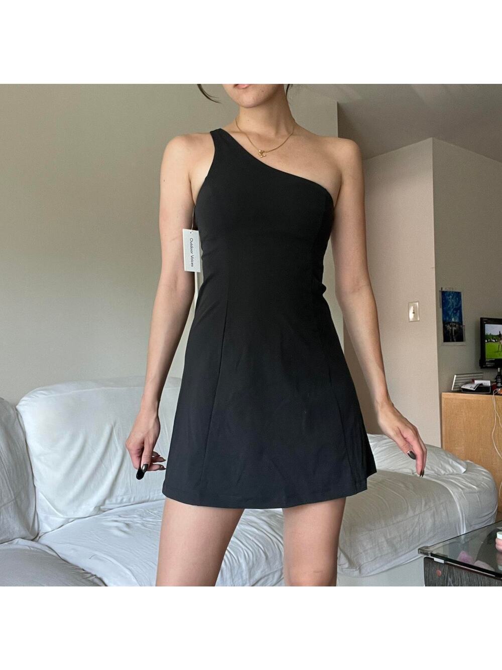 Black one shoulder athletic mini dress
